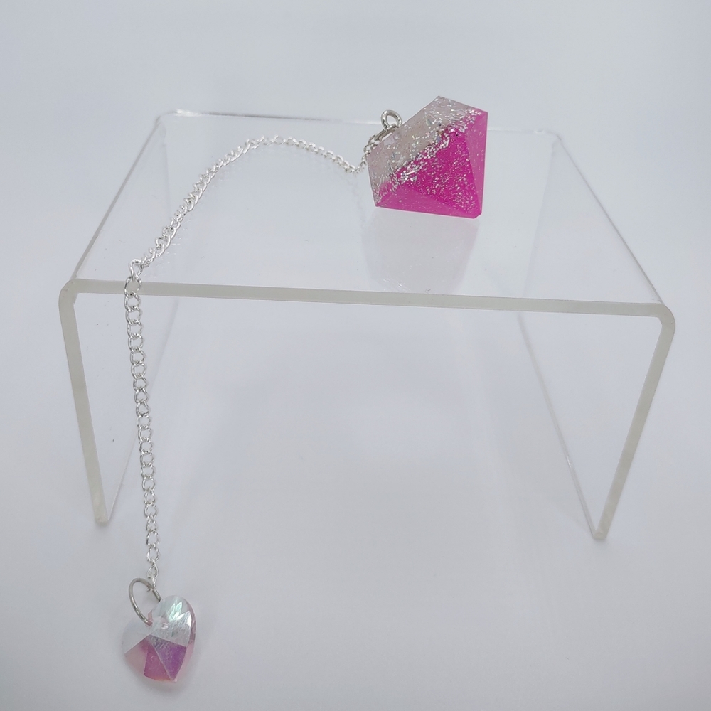 Glittery pink with holographic stars on top handcrafted dowsing pendulum
